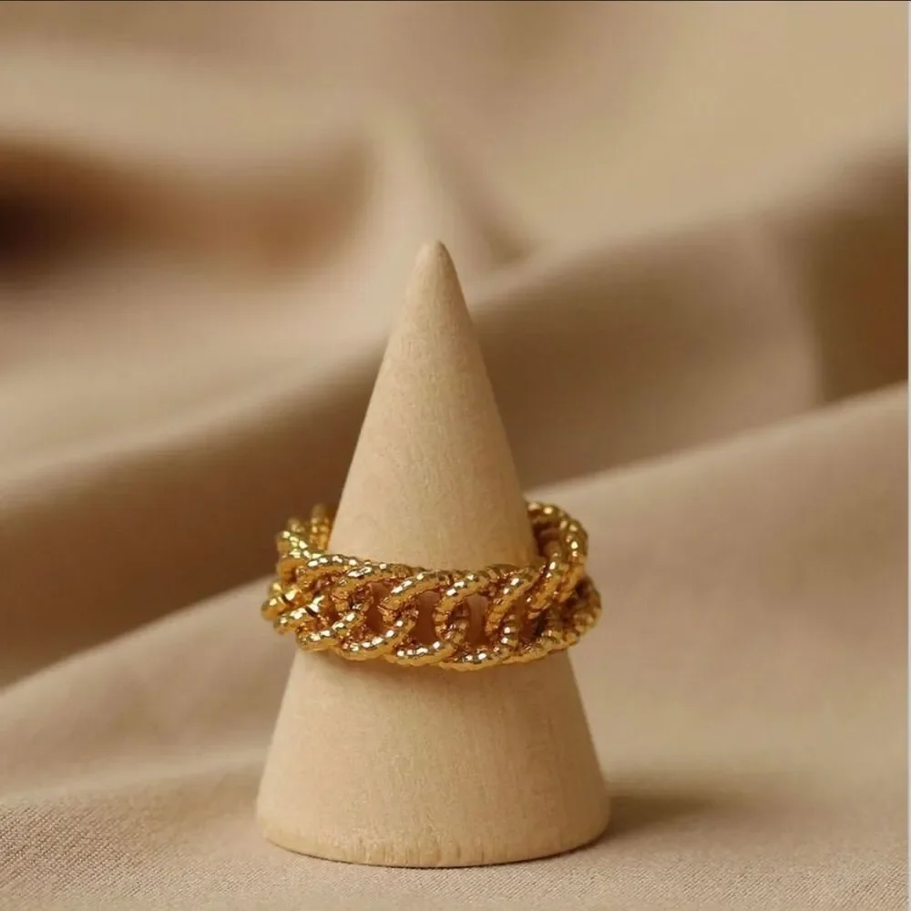 18K Gold Plated Minimalistic Cuban Link Statement Ring